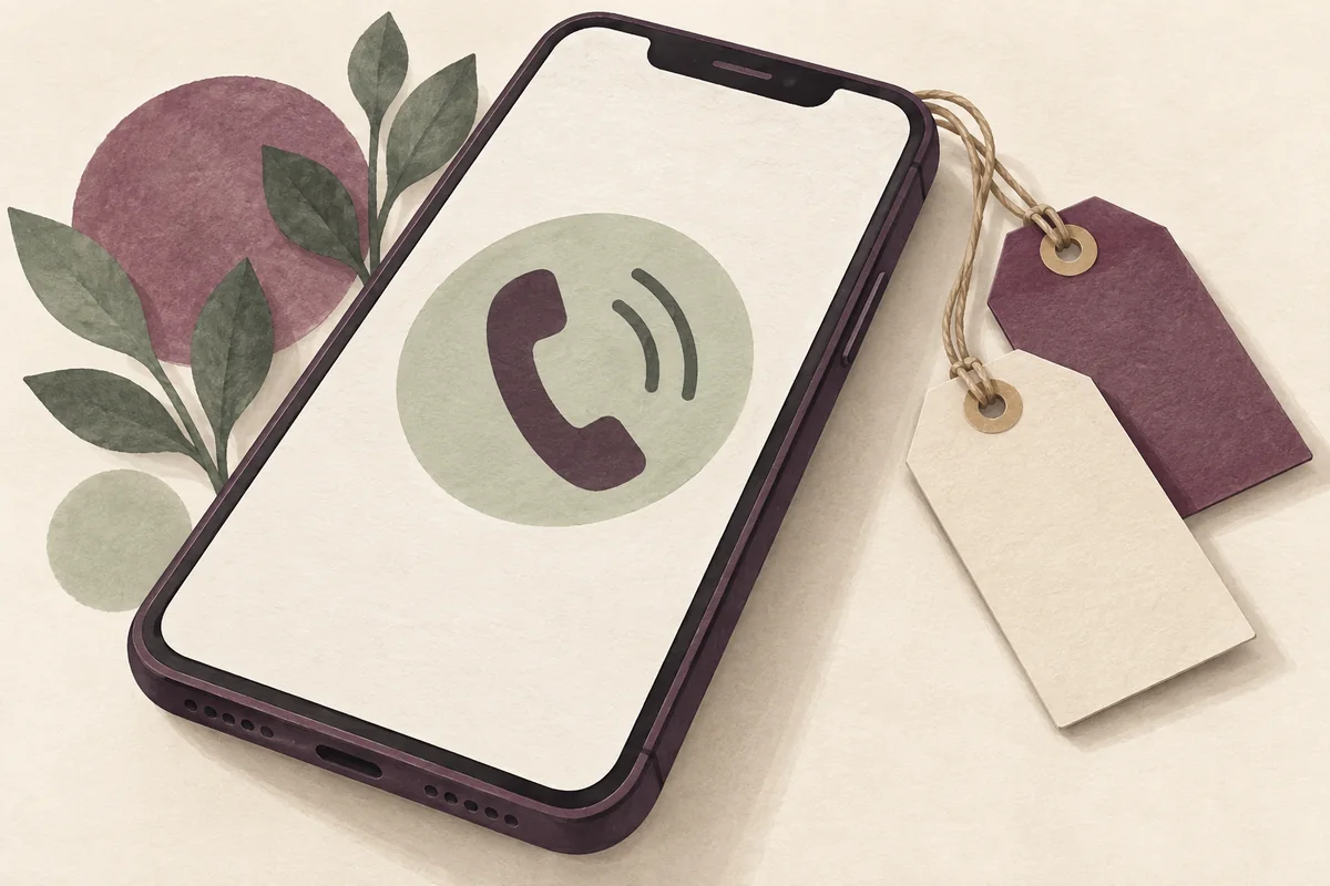 通話アプリを表すスマートフォンと料金確認用のタグ