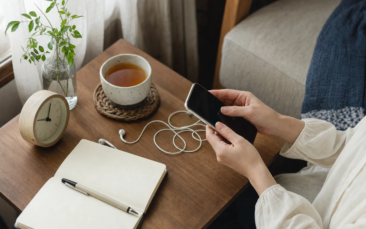 電話相談の前にスマートフォンとメモを準備する手元